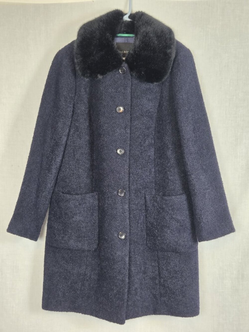 Talbots Wool Blend Coat Faux Fur Collar Navy Women's XL Winter Work Dressy